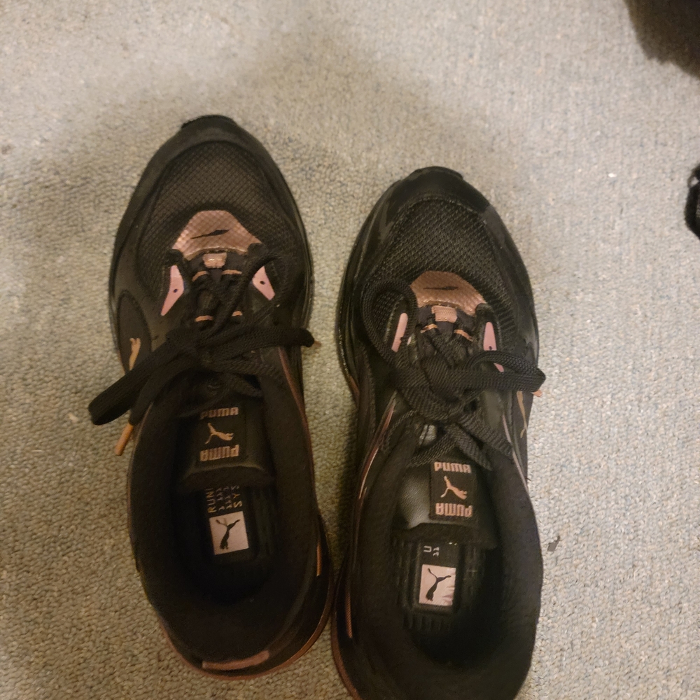 Puma Black and Pink Sneakers with Lace-Up Design